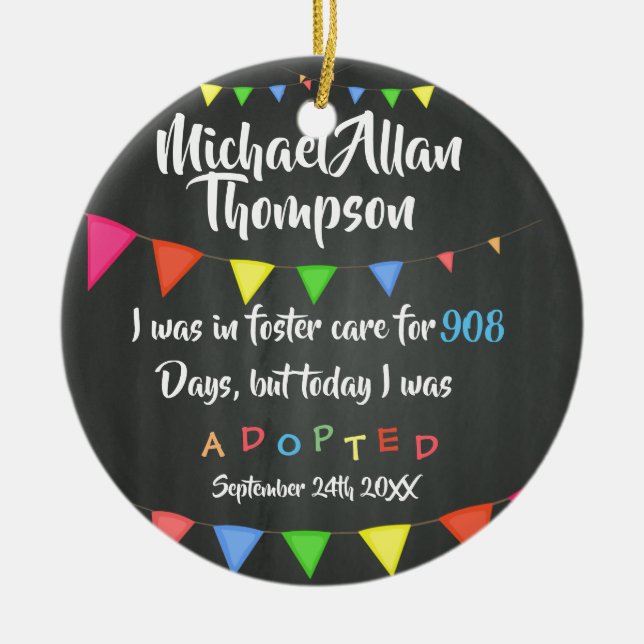 I dag adopterades jag från fosterhem - julgransprydnad keramik (Framsidan)