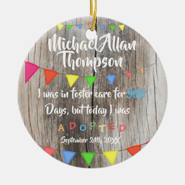 I dag adopterades jag från fosterhem - julgransprydnad keramik (Framsidan)