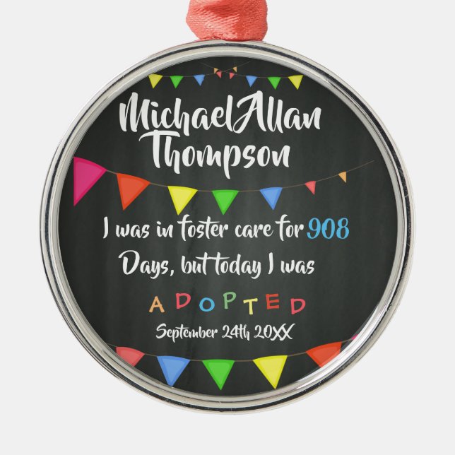 I dag adopterades jag från fosterhem - julgransprydnad metall (Framsidan)