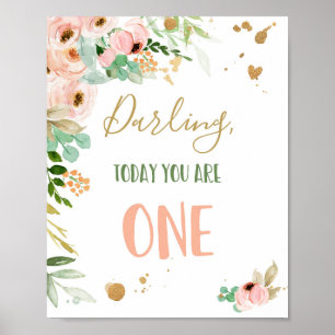I dag är du en flicka Blommigt första födelsedagst Poster