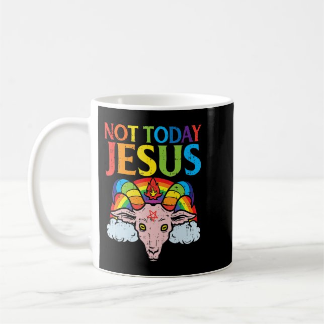 I dag är inte Jesus Satan Goat Satanic Rainbow Sat Kaffemugg (Vänster)