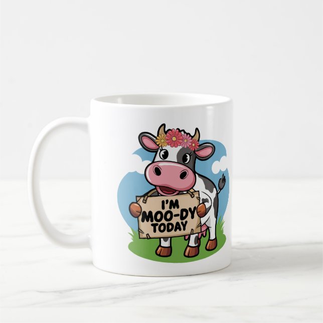 I dag är jag Moo-dy Cute Coffee Mugg för djurfoder (Vänster)