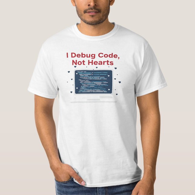 I Debug Code Not Hearts Software Developer Valenti T Shirt (Framsida)