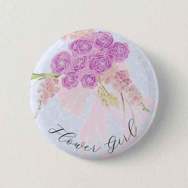 I den blå-rosa bowbuketten blomsterflicka  knapp (Framsida)