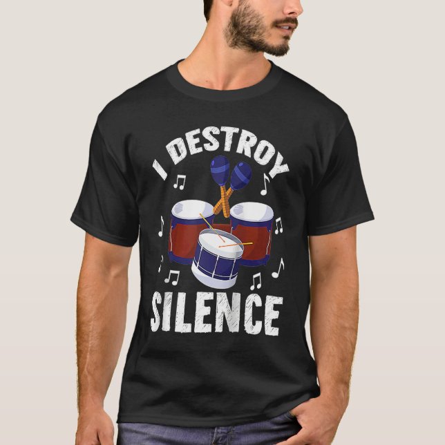 I Destroy Silence Drums Percussionist Raglan Baseb T Shirt (Framsida)