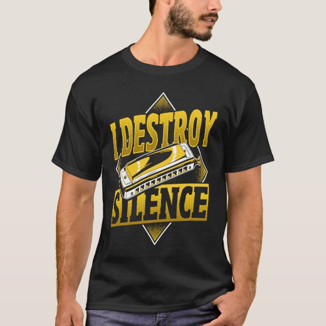 I Destroy Silence Harmonica T Shirt (Framsida)