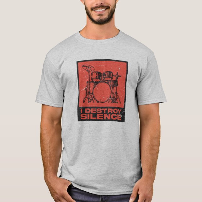 I Destroy Silence - Retro Drummer T Shirt (Framsida)