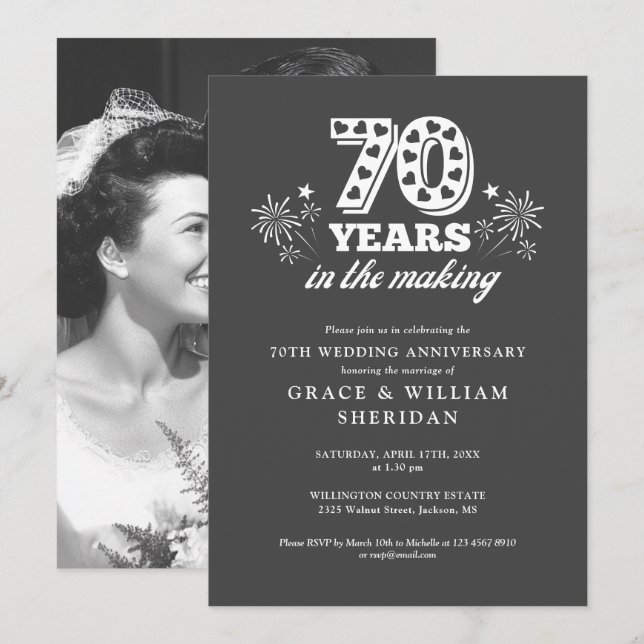 I det Skapar 70:e Bröllop-årsfotot Inbjudningar (Fram/baksida)