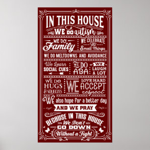 I detta hus gör vi Autism Familjecitat Typografi Poster