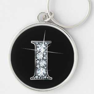 "I" Diamond Bling-nyckelkedja Rund Silverfärgad Nyckelring