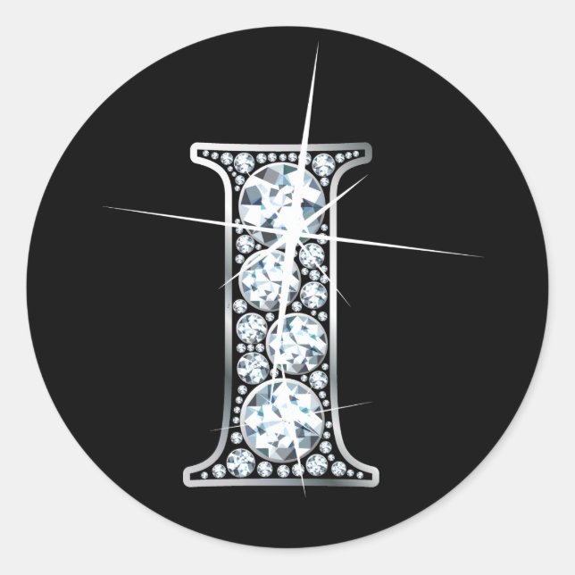 "I" Diamond Bling Sticker Runt Klistermärke (Framsida)