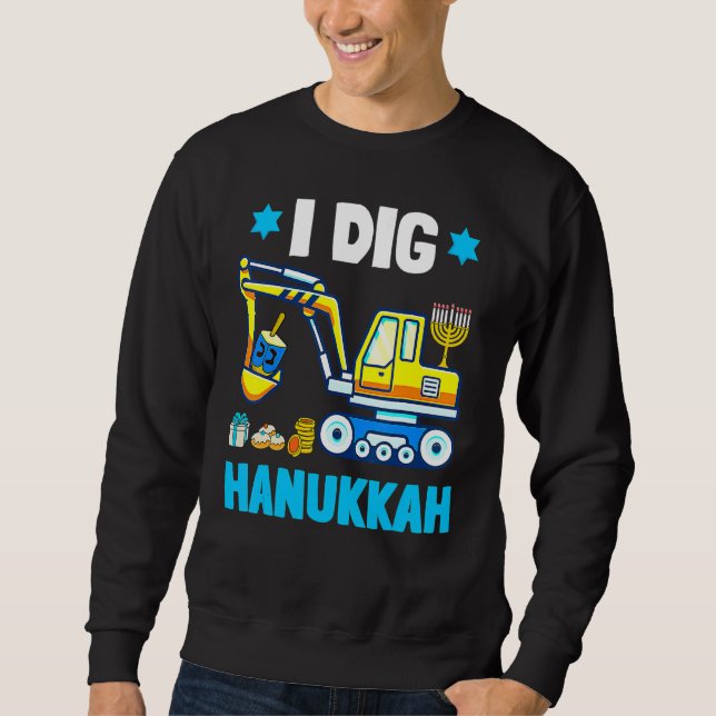 I Dig Hanukkah Excavator Construction Toddler Hanu Lång Ärmad Tröja (Framsida)