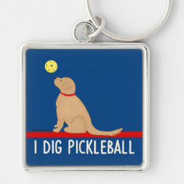 I Dig Pickleball Golden Retriever Keychain Fyrkantig Silverfärgad Nyckelring