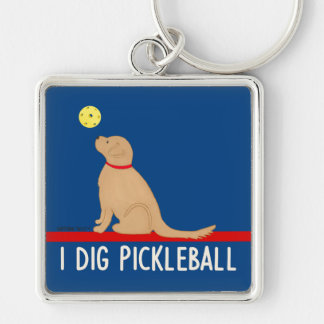 I Dig Pickleball Golden Retriever Keychain Fyrkantig Silverfärgad Nyckelring