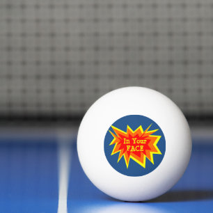 I ditt ansikte roliga smiskar blått och rött pingisboll