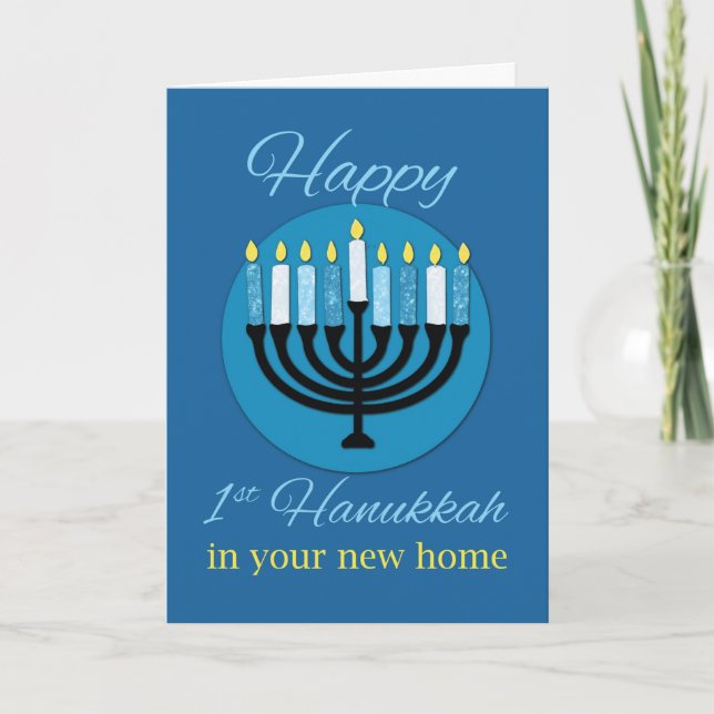 I ditt nya hem, första Hanukkah Menorah, blått Kort (Framsida)