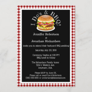 I Do and BBQ Gingham Hamburger Avslappnad Bröllop Inbjudningar