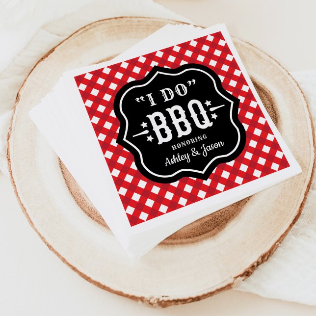 I Do BBQ Red Gingham Personligt bröllp Pappersservett (Skapare uppladdad)