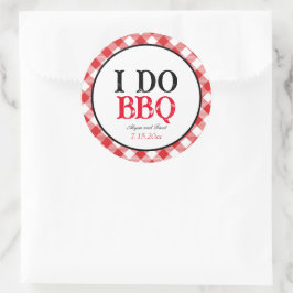 I Do BBQ Red Gingham Personligt bröllp Runt Klistermärke