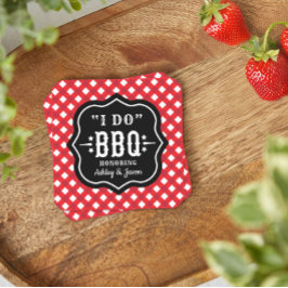 I Do BBQ Red Gingham Personligt bröllp Underlägg Papper Kvadrat