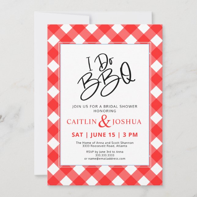 I Do BBQ Red Plaid Party Bridal Shower Invitation Inbjudningar (Framsida)