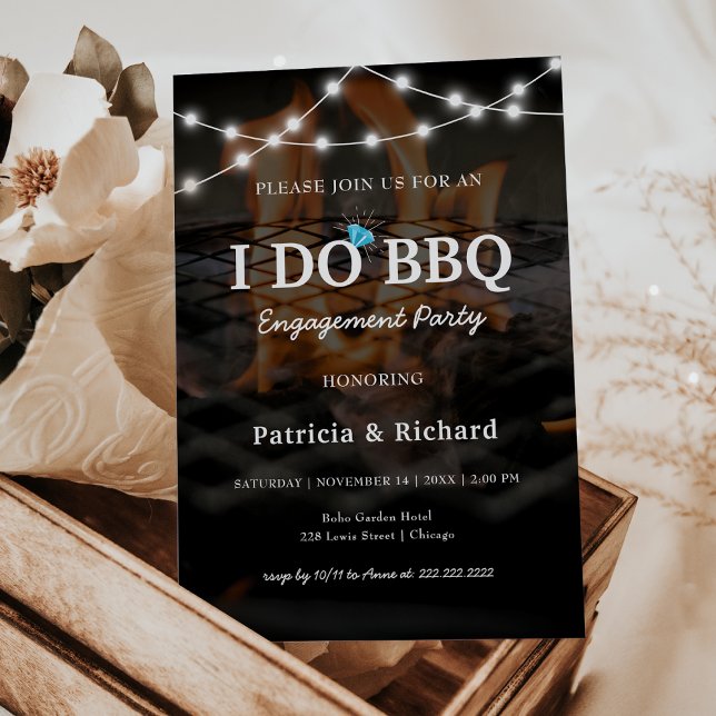 I Do BBQ Rustic String Ljus Förlovningsfest Inbjudningar (I Do BBQ Rustic String Lights Engagement Party Invitation)