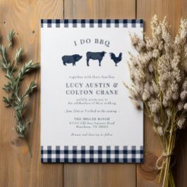 I Do BBQ Vintage Navy Buffalo Play Bröllop Inbjudningar