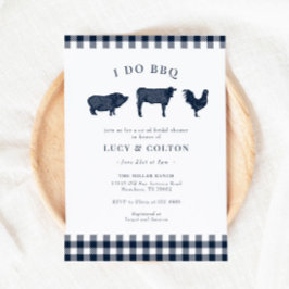 I Do BBQ Vintage Navy Gingham Möhippa Inbjudningar