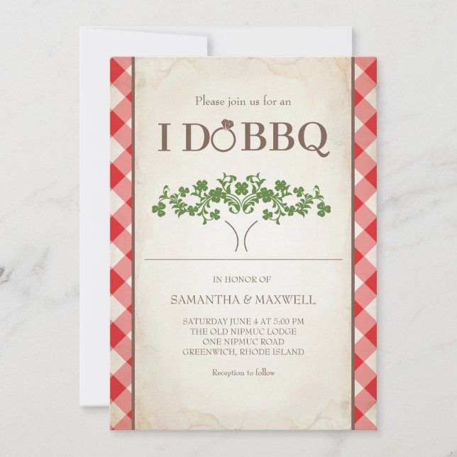 I Do BBQ Wedding Invitations Red Gingham Pattern Inbjudningar (Framsida)