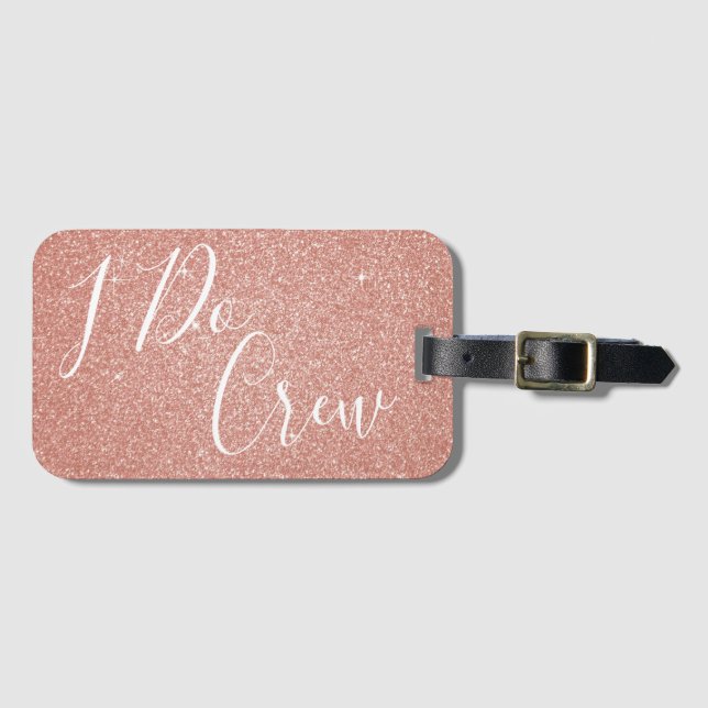I Do Crew Rosa Glitter Bachelorette Party Märkre Bagagebricka (Framsida horisontal)