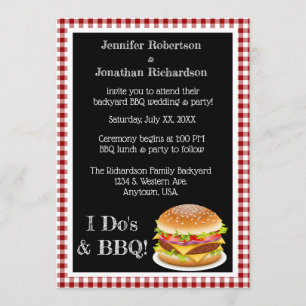 I Do och BBQ Red Gingham Hamburger Avslappnad Bröl Inbjudningar