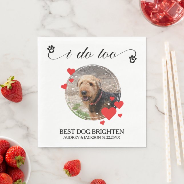 I Do Too Red Hearts Dog Photo Wedding Pappersservett (Insitu)