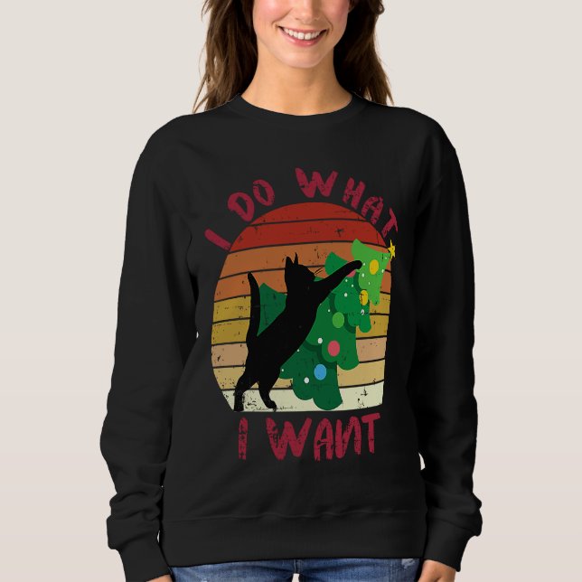 I Do What I Want Black Cat Christmas Tree Cat T Shirt (Framsida)