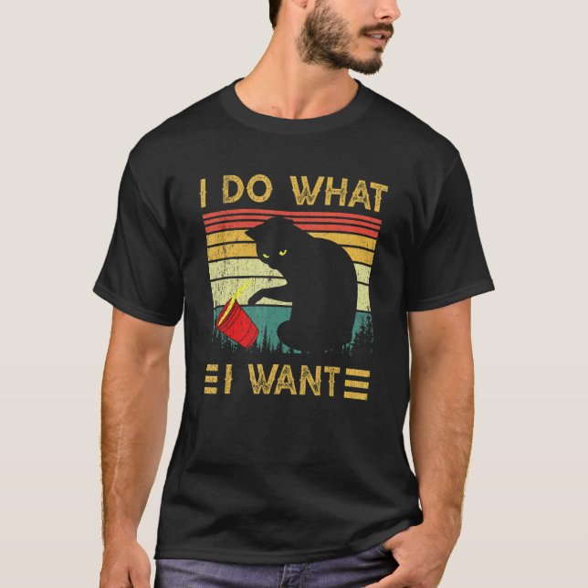 I Do What I Want Cat Coffee Black Cat Red Cup Cat T Shirt (Framsida)