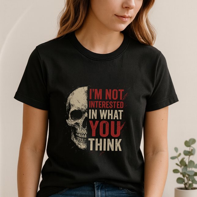 I don't care Tee; Fun Bold Skull Statement  T Shirt (Skapare uppladdad)
