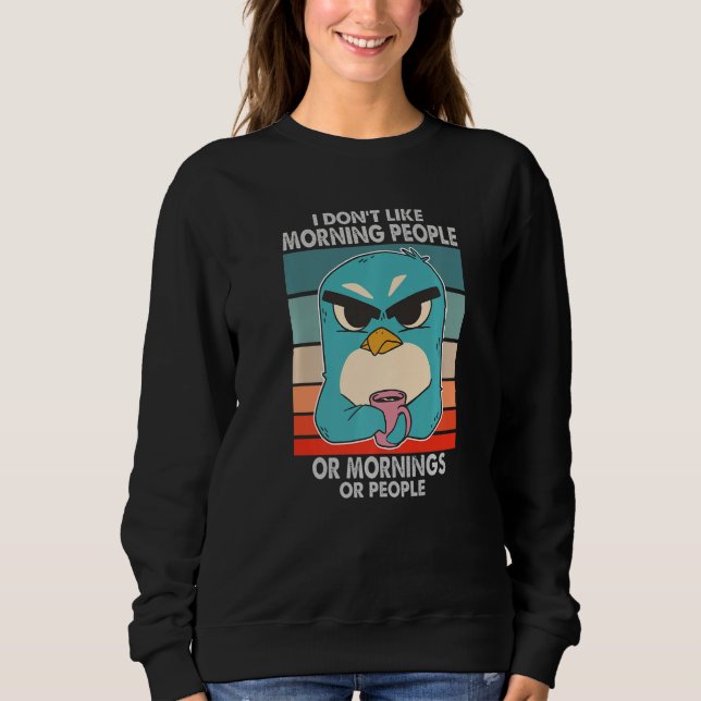 I Don't Like Morning People  Grumpy Penguin Coffee T Shirt (Framsida)