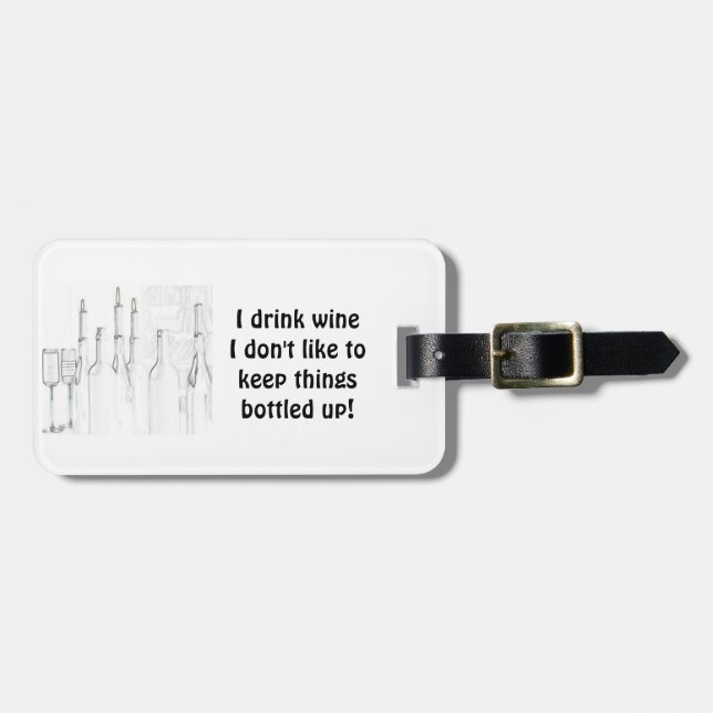 I DRINK VIN LUGGAGE TAG BAGAGEBRICKA (Horisontell Framsida)