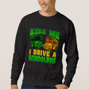 I Drive School Buss Driver St patrick's day Shamro Lång Ärmad Tröja