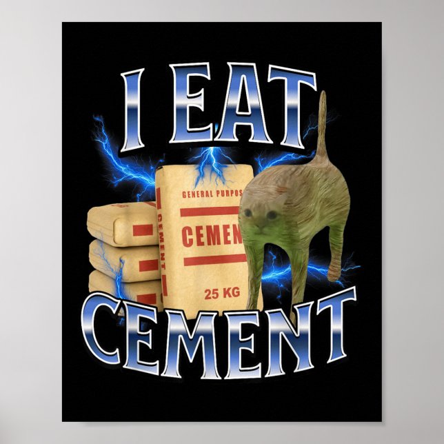 I Eat Cement Cursed Cat Funny Oddly Specific Meme  Poster (Framsidan)
