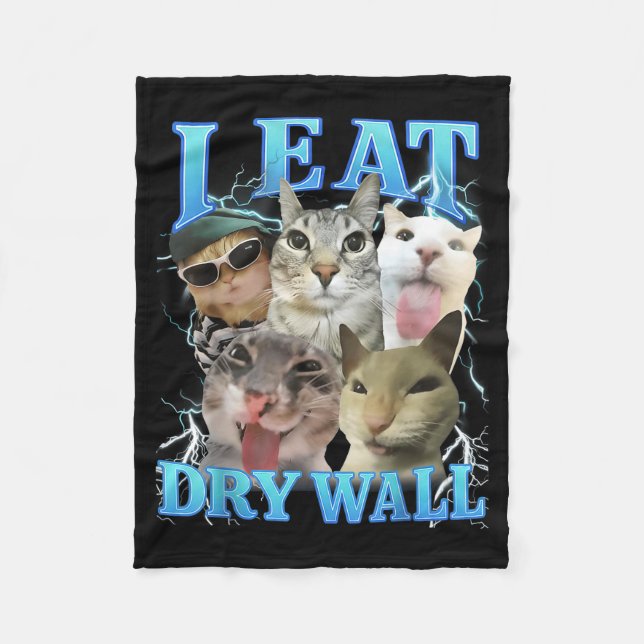 I Eat Dry Wall Funny Cat Meme  Fleecefilt (Framsidan)
