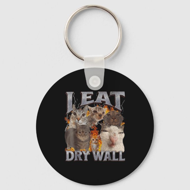 I Eat Drywall Funny Cat Meme Bootleg Graphic  Nyckelring (Framsida)