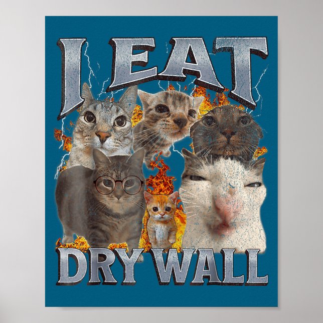 I Eat Drywall Funny Cat Meme Bootleg Graphic  Poster (Framsidan)