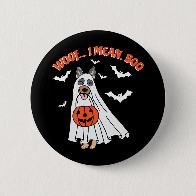 I Elak Boo Funny Ghost Hund Halloween Pumpkin Knapp (Framsida)