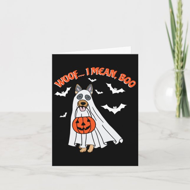 I Elak Boo Funny Ghost Hund Halloween Pumpkin Kort (Framsida)