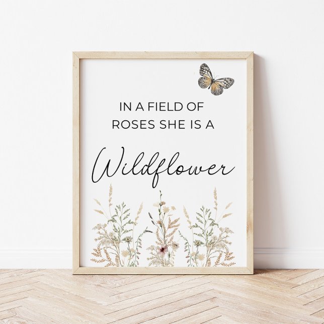I en äng av rosor Boho Wildflower Girl Nursery Poster (In a Field of Roses floral poster, elegant watercolor wildflower nursery decor ideal for baby girl)