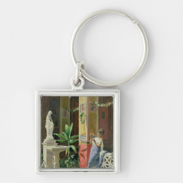 I en borggård i Pompeii 1878 Fyrkantig Silverfärgad Nyckelring (Framsidan)