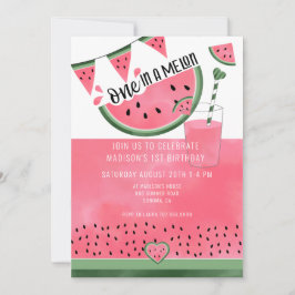 I en Melon Watercolor Watermelon 1:a födelsedagen  Inbjudningar