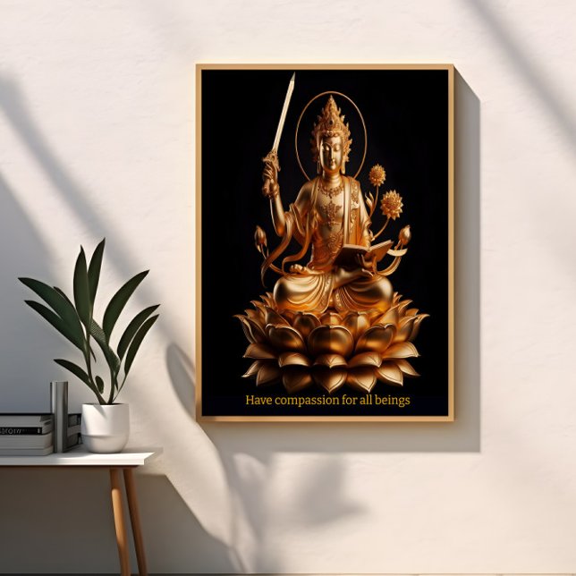I en serenställning sitter en fantastisk guldbuddh poster (Skapare uppladdad)