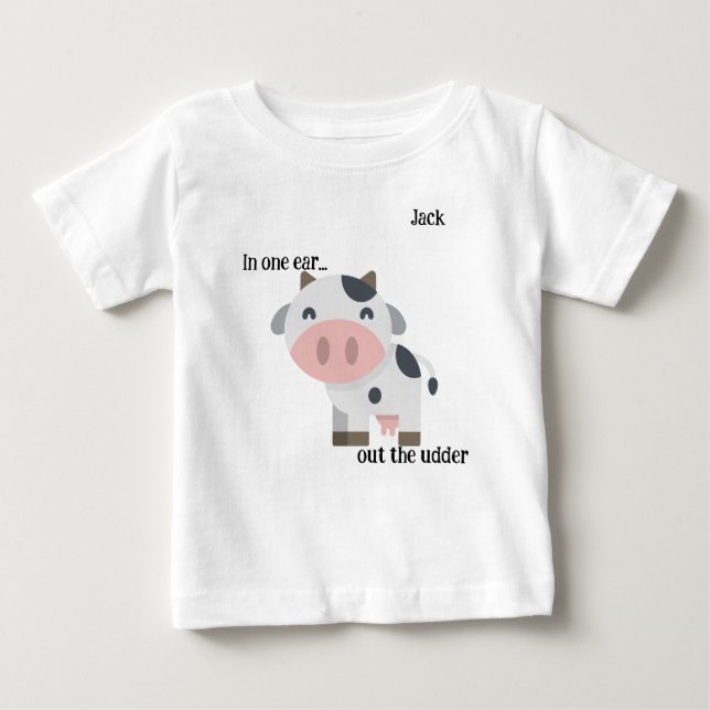 "I ett öra.." Cow Pun-Anpassade T Shirt (Framsida)
