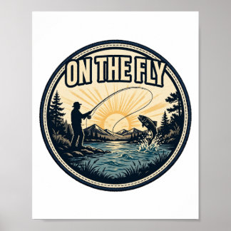I farten — Flugfiskare kastar vid soluppgången med Poster